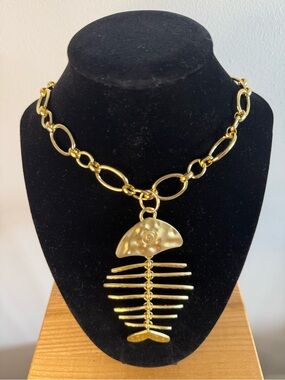 Gold Fishbone Pendant Necklace - Women Jewelry